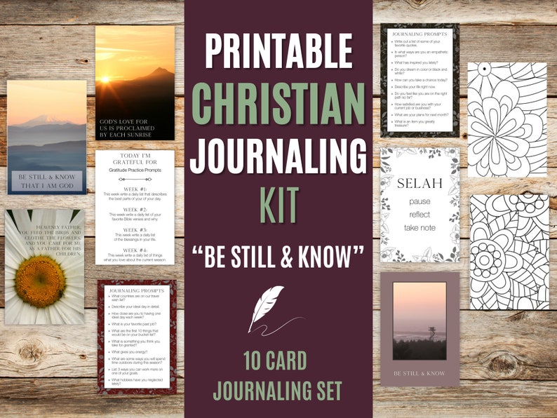 Printable Journal Be Still & Know Journaling Kit with Prompt Cards and Quotes image 1