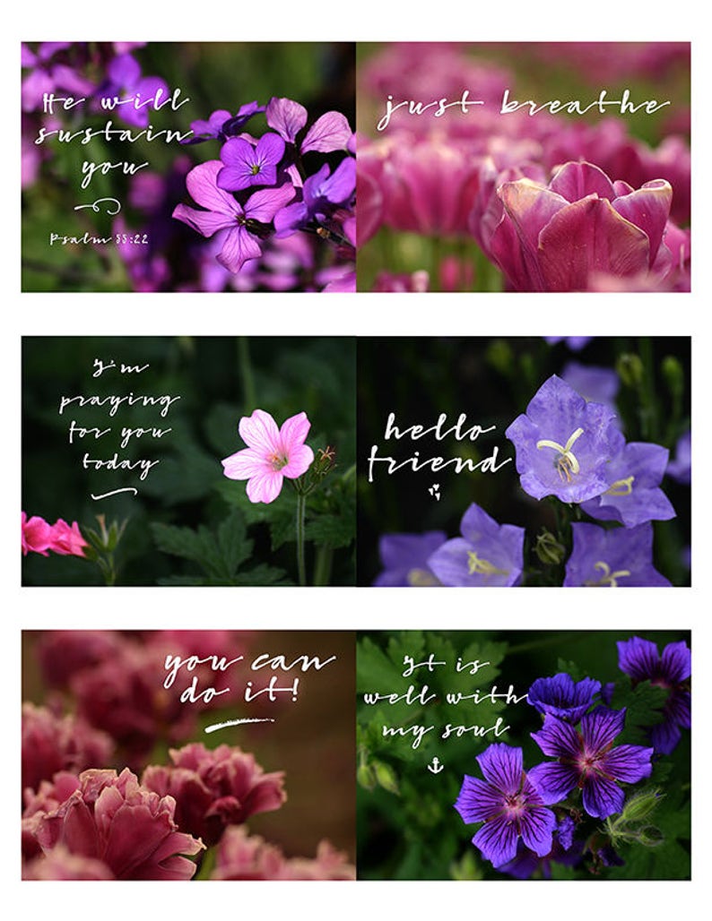 Purple Floral Encouraging Quote Cards Inspirational Friendship Bible Verse Printable image 1
