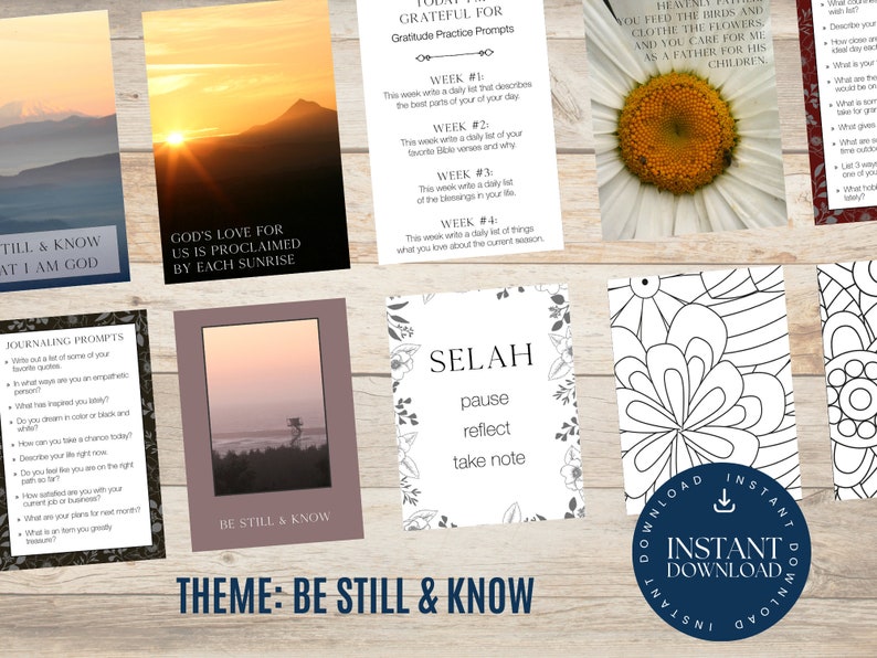 Printable Journal Be Still & Know Journaling Kit with Prompt Cards and Quotes image 2