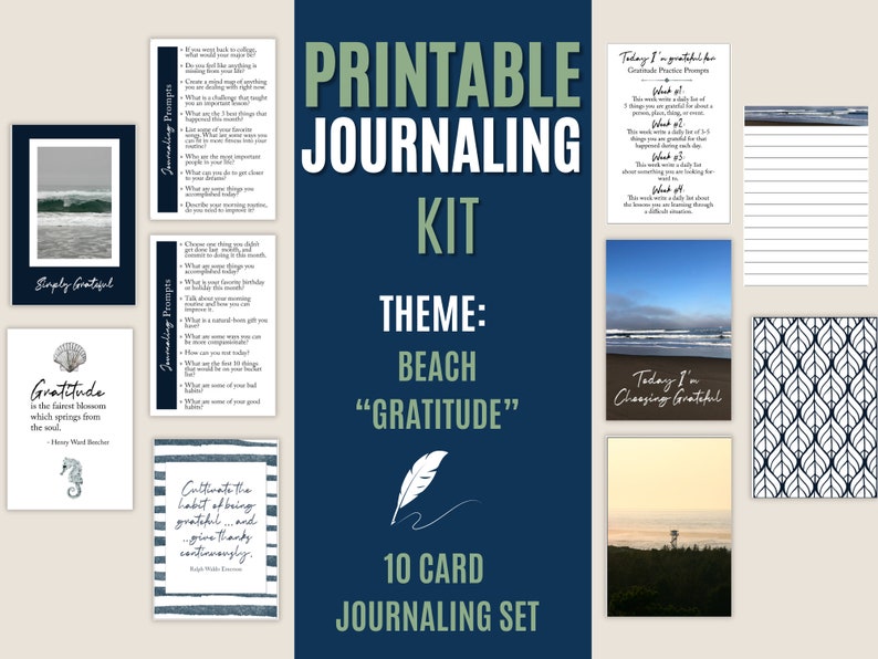 Gratitude Journaling Kit with Journal Prompt Cards, Quotes, and Ocean Photography image 1