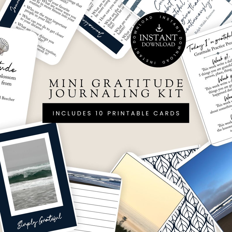 Gratitude Journaling Kit with Journal Prompt Cards, Quotes, and Ocean Photography image 2