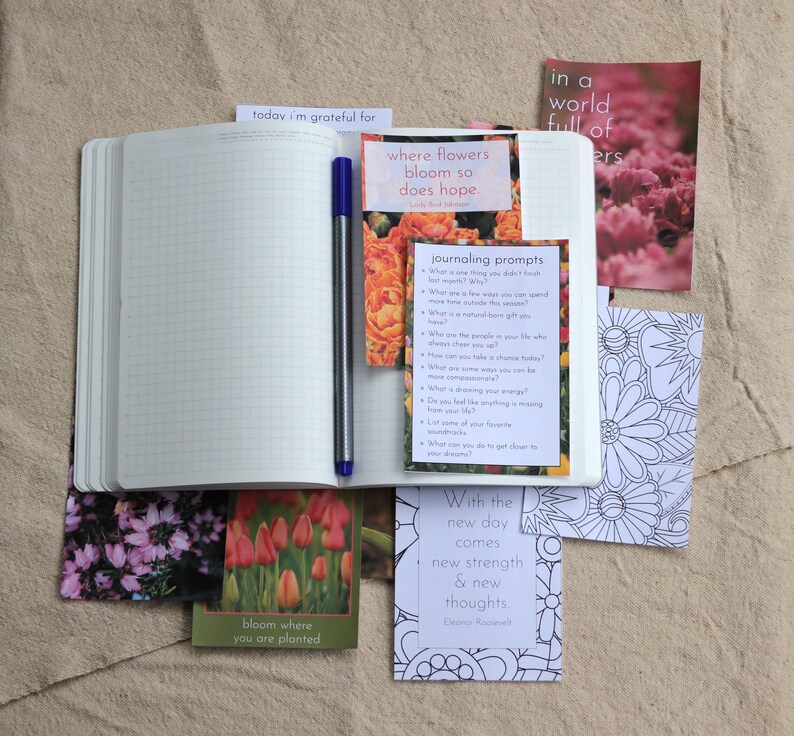 Tulip Printable Journaling Kit with Journal Prompt Cards, Quotes, and Garden Photography image 6