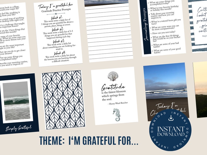 Gratitude Journaling Kit with Journal Prompt Cards, Quotes, and Ocean Photography image 2