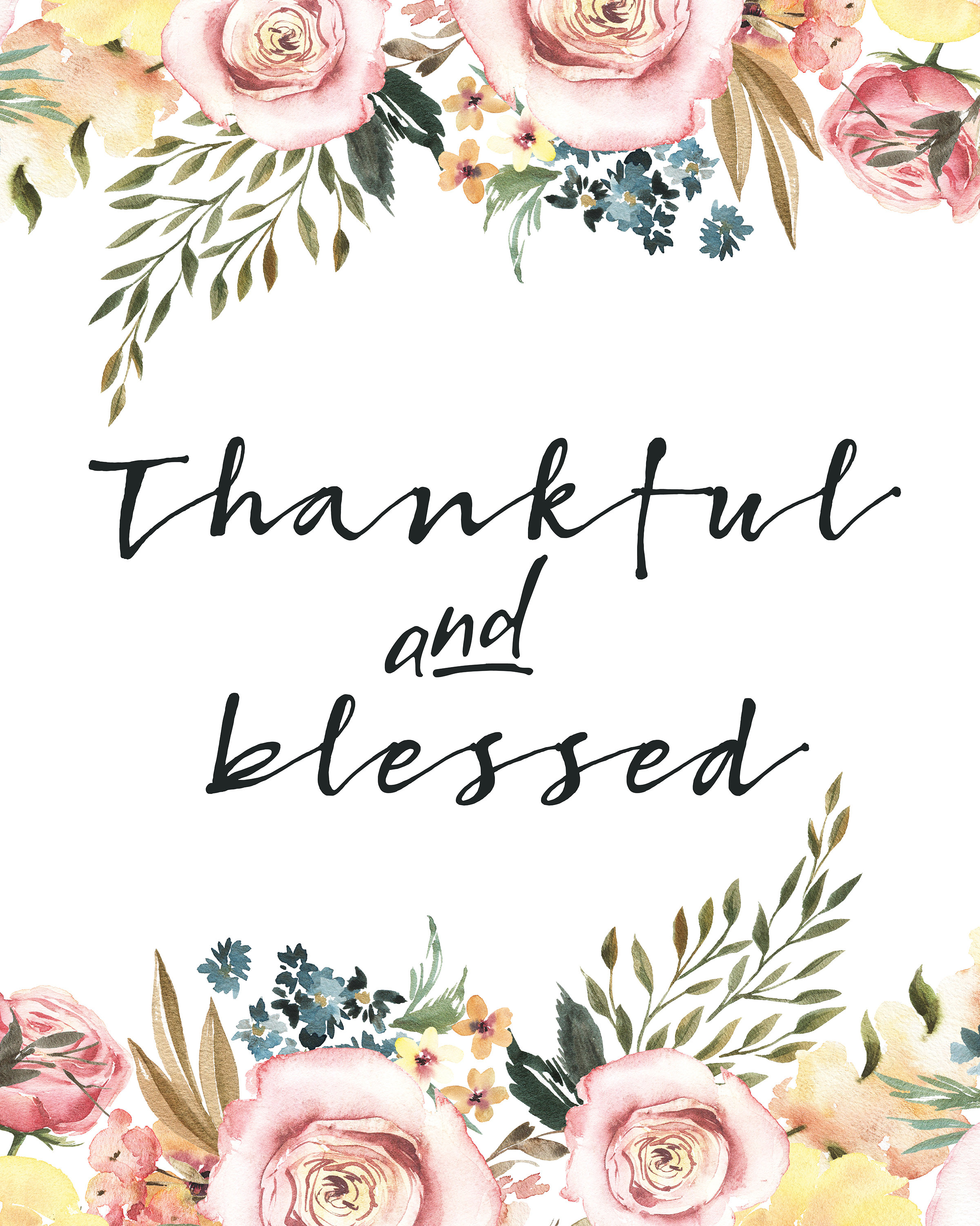 Thankful and Blessed Floral Gratitude Printable Printable | Etsy