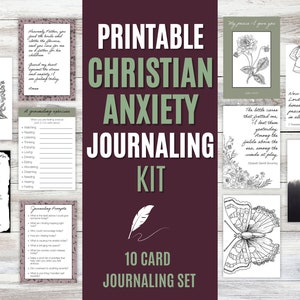 Printable Christian Anxiety Journaling Kit with Prompt Cards, Bible Verses and Quotes image 1