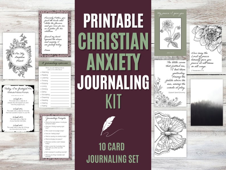 Printable Christian Anxiety Journaling Kit with Prompt Cards, Bible Verses and Quotes image 1