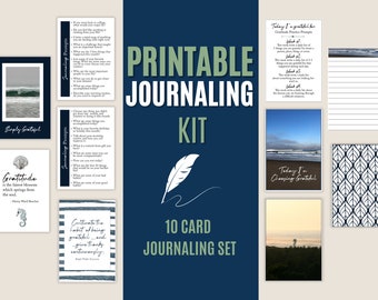 Gratitude Journaling Kit with Journal Prompt Cards, Quotes, and Ocean Photography