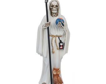 12" standbeeld van Santa Muerte: witte hars Magere Hein met verwijderbare zeis Holy Death