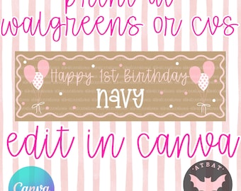 Generic Girl Printable Banner, Digital Download, Print at Walgreens or cvs, Pink Birthday Decor