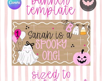 Spooky One Birthday Banner Template Halloween themed first birthday party decor diy painted banner photo prop editable canva template