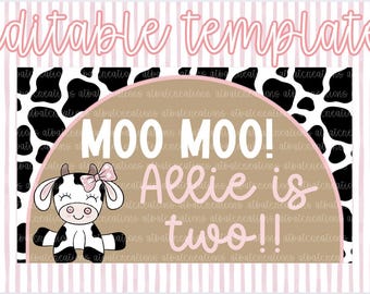 Moo Moo I’m two! Brown Banner template