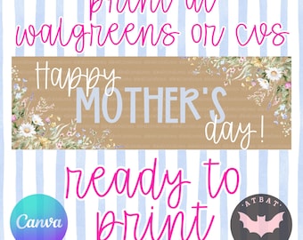 Mothers Day Banner Printable, Happy Mother’s Day Sign, Floral Party Decoration, Editable Canva Template, Instant Download