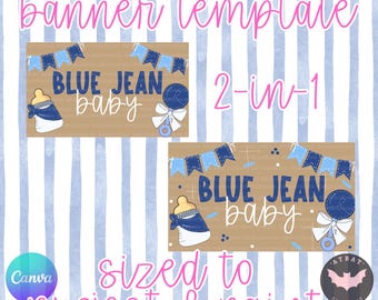 Blue Jean Baby Shower Banner Template, Denim Baby Shower Backdrop, Baby Is On The Way, Boy Baby Shower Banner, Editable Canva Banner