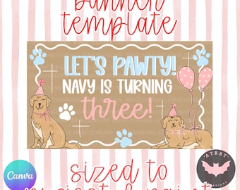 Let's Pawty Banner Template, Dog Themed Birthday Decor, Golden Retriever Backdrop, Two Let the Dogs out, Golden year, Instant Download