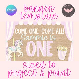 Come One Come All First Birthday Brown Banner Template Hand Drawn Elements Girly Circus Themed Banner