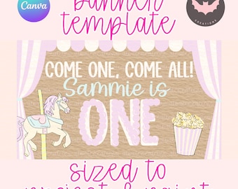 Come One Come All First Birthday Brown Banner Template Hand Drawn Elements Girly Circus Themed Banner
