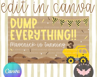 Dump Everything Birthday Banner Template Construction Banner Dump Truck Party Backdrop Editable Canva Template Banner DIY Paint Banner