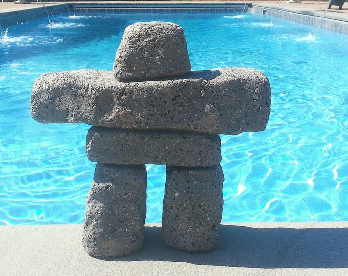 Inukshuk "Big Nook" 12" Tall (Slate) Hypertufa Inuit Stone Cairn, Concrete Sculpture, Home Decor Garden Art, Housewarming Gift, Path Marker