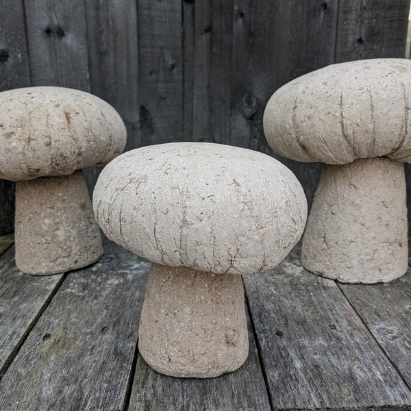 Rustic Woodland Garden Mushrooms Enchanting Sets of 3 Handmade Hypertufa Lightweight Concrete Cement Natural Looking Outdoor Garden Decor