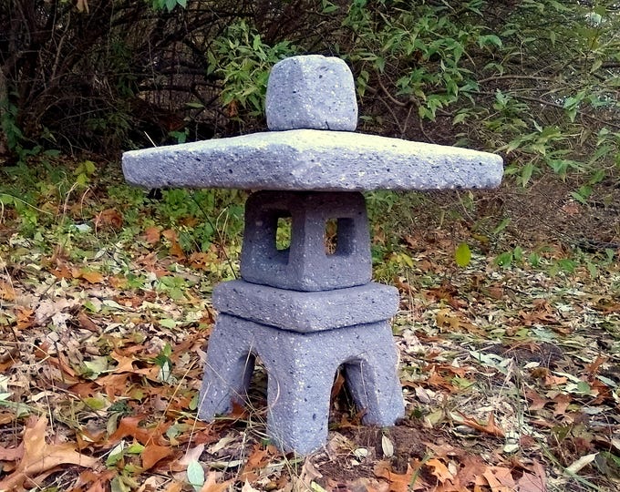 Hypertufa Garden Lantern | 24"H x 18"W (Slate) | Lightweight Concrete | Yukimi-dōrō | Japanese Style Outdoor Garden Sculpture | Frost Proof