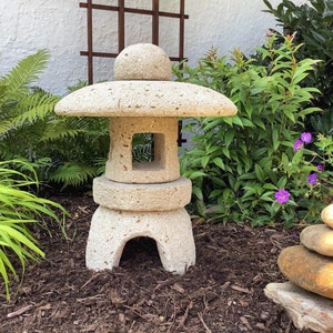 Hypertufa Garden Lanterns (limestone) | 18" & 24" Tall Round Japanese Style | Outdoor Pagoda Temple | Lightweight Concrete Art Sculpture