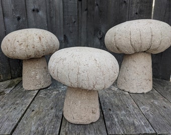 Rustic Woodland Garden Mushrooms Enchanting Sets of 3 Handmade Hypertufa Lightweight Concrete Cement Natural Looking Outdoor Garden Decor