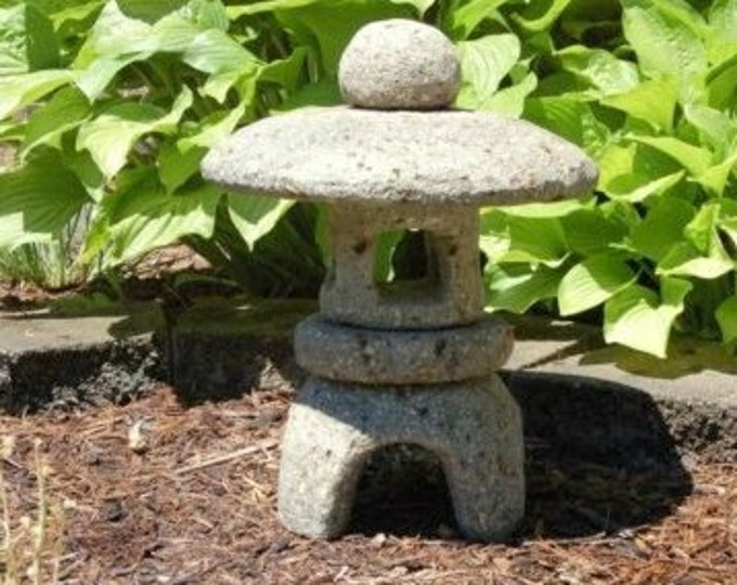 18" Tall Hypertufa Lantern Sculpture | Round Japanese Style Lantern | Lightweight Concrete Garden Art | Pagoda Temple | Outdoor Frost Proof