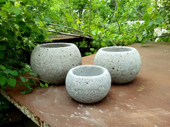 Hypertufa Planters Set Of 3 Succulent Planters Sphere Etsy