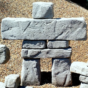 Hypertufa Inukshuk Sculpture | "ANCU" 24" Tall (Slate) | Concrete Garden Art | Inuit Stacked Stone Cairn | Outdoor Housewarming Gift