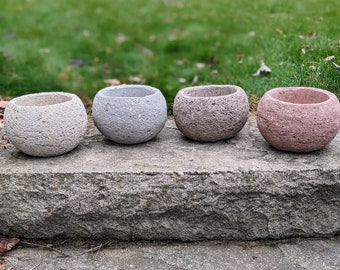 SECONDS SALE & CLEARANCE Hypertufa Sphere Planters | Small 8.5"w x 5"h | Lightweight Decorative Concrete Pots Outdoor Plant Flower Succulent