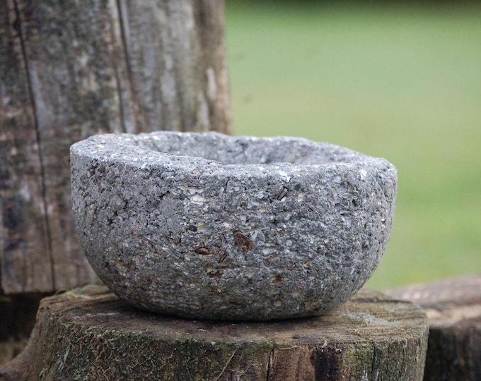 Small Hypertufa Bowl | 7"w x 4"h (Slate Color) | Lightweight Concrete Pot | Outdoor Planter Pot | Succulent Herb Flower Plants | Frost Proof