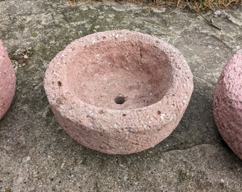 Small Hypertufa Bowl Planter | 7"w x 4"h (Rose Pink) | Lightweight Concrete Outdoor Planter Pot | Succulent Herb Flower Plants | Frost Proof