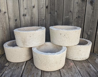 SECONDS SALE & CLEARANCE Simple Hypertufa Pot Shorties 7.5"w x 3-3.75"h | Minimalist Design | Outdoor Concrete Succulent or Flower Planter