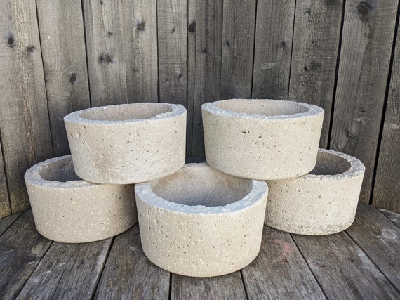 SECONDS SALE & CLEARANCE Simple Hypertufa Pot Shorties 7.5"w x 3-3.75"h | Minimalist Design | Outdoor Concrete Succulent or Flower Planter