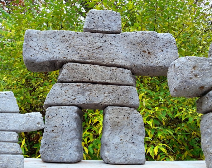 Hypertufa Inukshuk | "TOR" 18" Tall (Slate) | Lightweight Concrete Garden Art | Inuit Stacked Stone Cairn Sculpture | Frost Proof | Handmade