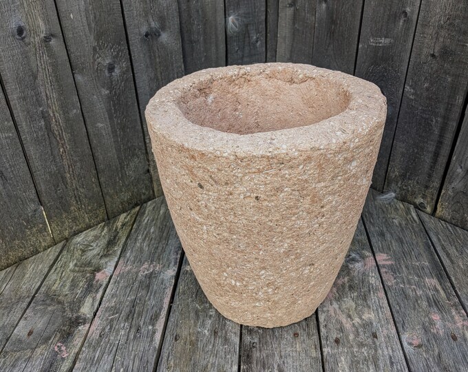 SECONDS SALE & CLEARANCE Hypertufa Vase Planter (Sandstone) | 10.5"w x 10"h | Lightweight Decorative Concrete Pot Plants Flowers Succulents