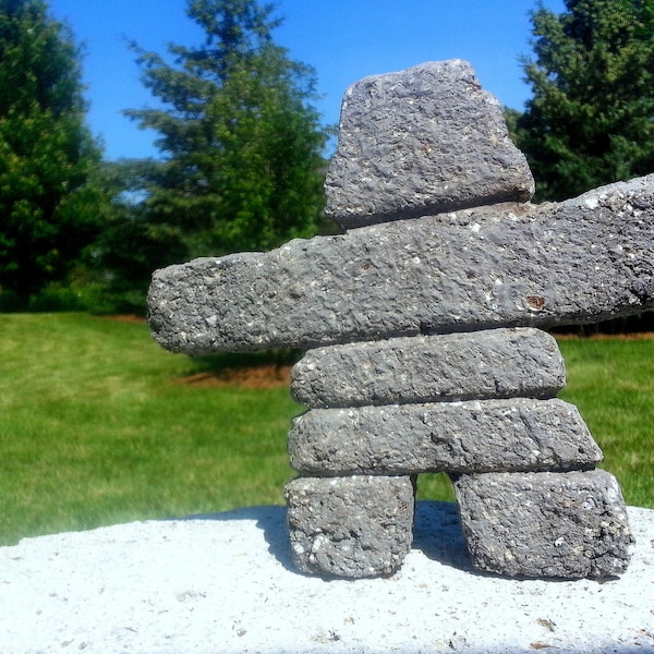 Hypertufa Inukshuk | "Lil' Nook" 6" Tall (Slate) | Inuit Stacked Stone Cairn | Lightweight Concrete Garden Art Sculpture | Housewarming Gift
