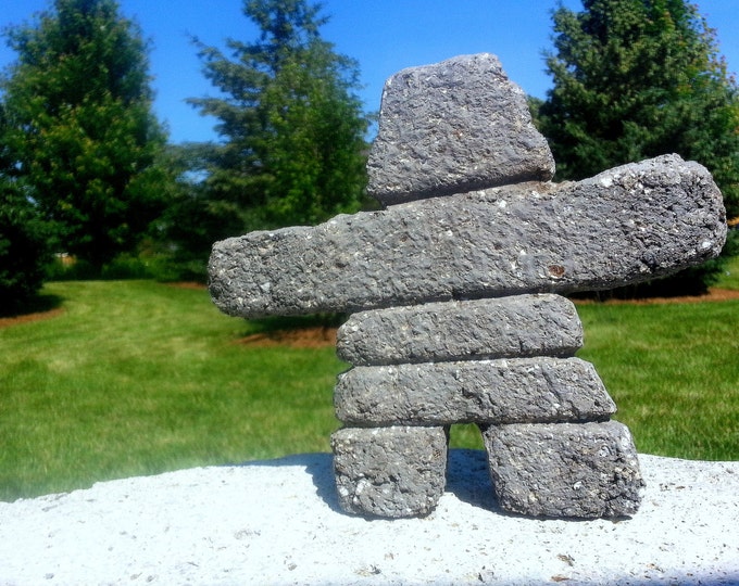 Hypertufa Inukshuk | "Lil' Nook" 6" Tall (Slate) | Inuit Stacked Stone Cairn | Lightweight Concrete Garden Art Sculpture | Housewarming Gift