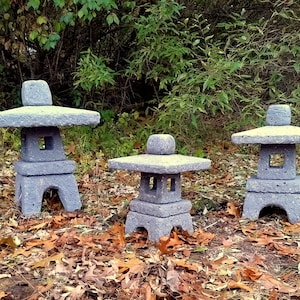 Garden Lantern, (Slate), Hypertufa Sculpture, Lightweight Concrete, Handmade Outdoor Garden Decor, Japanese Asian Style Pagoda Doro, 3 Sizes