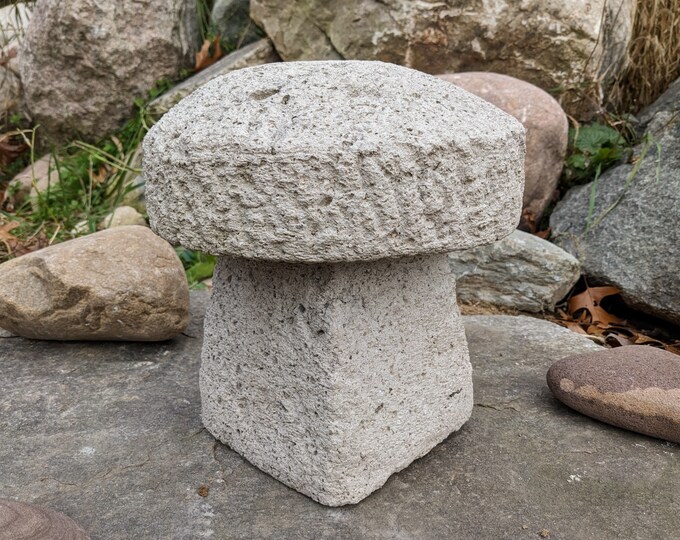 Hypertufa Staddle Stone | 10.5"w x 11.5"h | Lightweight Decorative Concrete | Garden Architectural Art | Granary Barn Staddle Mushroom Stone