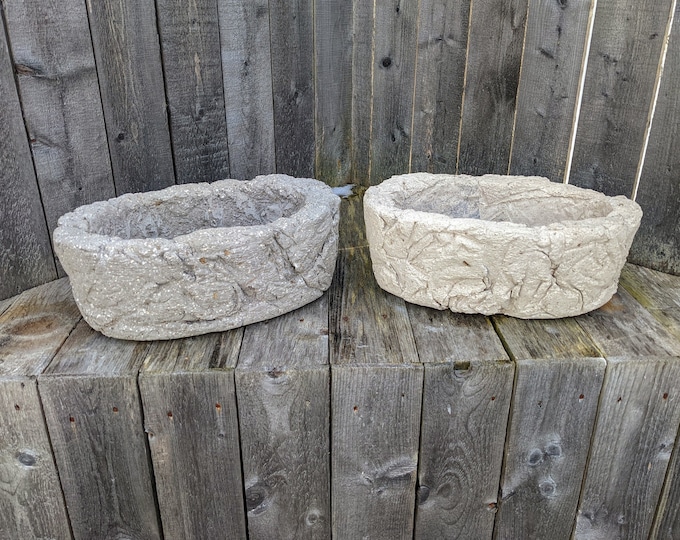 Rough & Rustic Small Hypertufa Oval Planter | 12"l x 7.5"w x 4"h | Unique Handmade Textured Container | Outdoor Pot Succulent Flower Herb