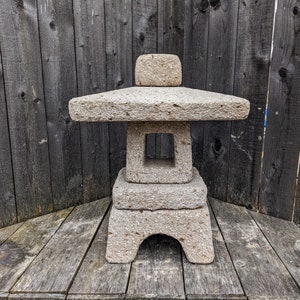Garden Lantern (limestone) | Square Japanese Pagoda | Handmade Hypertufa Sculpture | Lightweight Concrete Outdoor Stone Garden Art | 3 sizes
