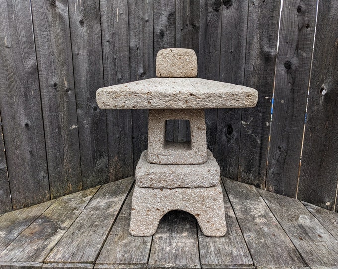Garden Lantern (limestone) | Square Japanese Pagoda | Handmade Hypertufa Sculpture | Lightweight Concrete Outdoor Stone Garden Art | 3 sizes