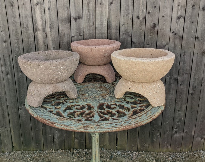 SECONDS SALE / CLEARANCE Hypertufa Planter Bowl w/Feet Lightweight Decorative Outdoor Concrete Pot for Succulents Herbs Flowers Gardening