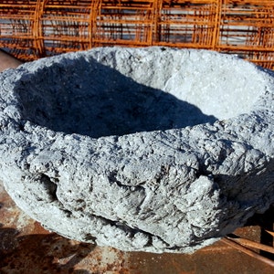 Large Hypertufa Planter (Slate) | Rough & Rustic Carved Texture | Big Handmade Lightweight Concrete Bowl | Outdoor Flower Herb Pot | 2 Sizes