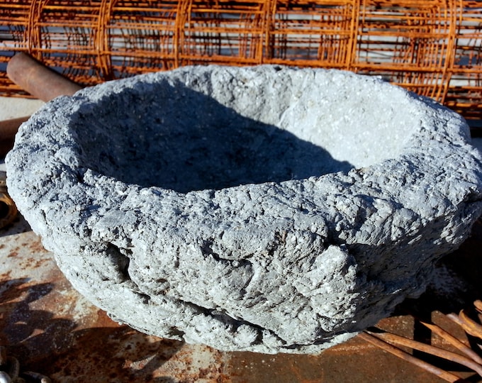 Large Hypertufa Planter (Slate) | Rough & Rustic Carved Texture | Big Handmade Lightweight Concrete Bowl | Outdoor Flower Herb Pot | 2 Sizes