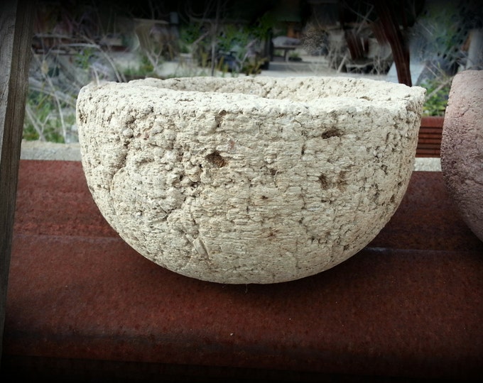 Small Hypertufa Bowl | 7"w x 4"h (Limestone) | Lightweight Concrete Pot | Outdoor Planter Pot | Succulent Herb Flower Plants | Frost Proof