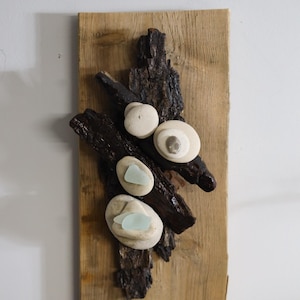 Driftwood wall hanging, Wood wall art, Michigan Driftwood, Rocks, Wood, Cottage decor, Home Goods, Cottage Decor, Beach Inspired Decor