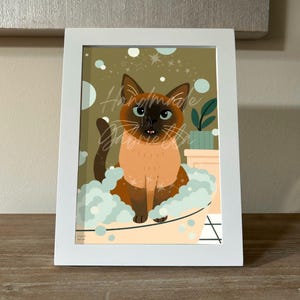 Siamese Cat Bubble Bath Art Print | Seal Point | Bathroom Decor | (PDF Download)