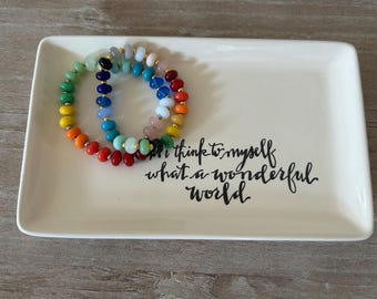 Rainbow Rondelle Glass Bead Bracelet | Stretch & Layering Bracelet
